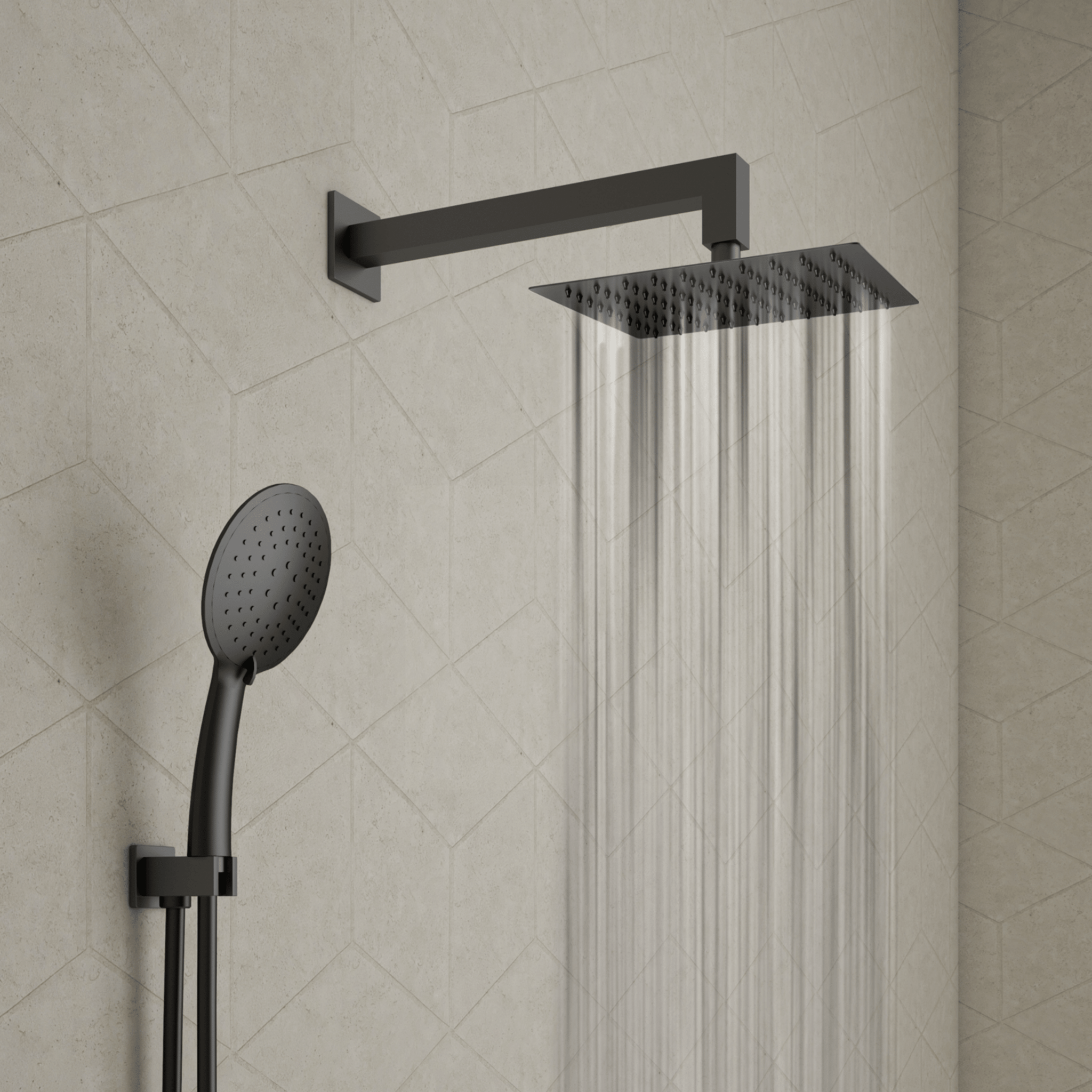 Set Doccia Completo Quadro Soffione 20x20 Cm Gedy "High Pro 13" Nero Opaco